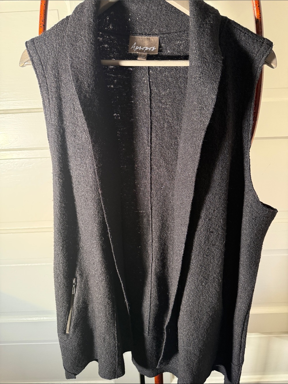 Lagenlook Wool Blend Sleeveless Cardigan Vest XL Black Open Front Minimalist